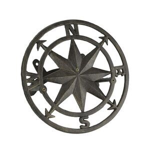 Cast Iron Compass Rose Wall Mounted Decorative Hanging Garden Hose Holder Bronze